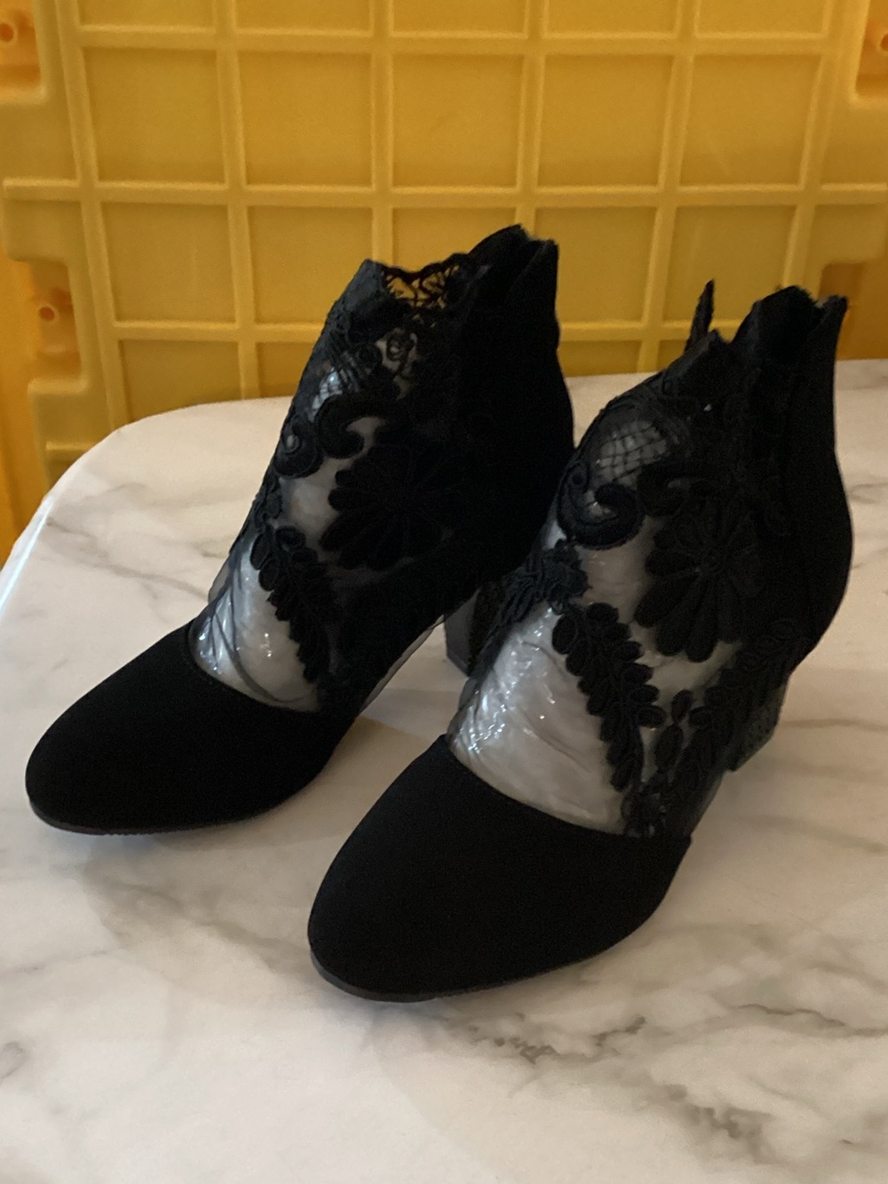 Black Lace Accent Women's Ankle Boots